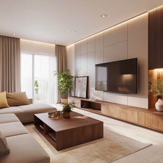 Contemporary Wall-Mounted TV Unit Design with Brown Units