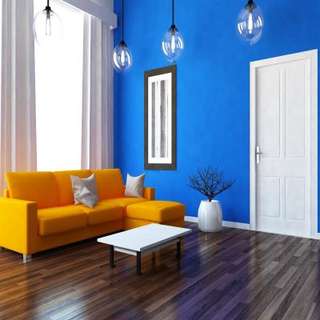 Bright Blue and Orange Living Room