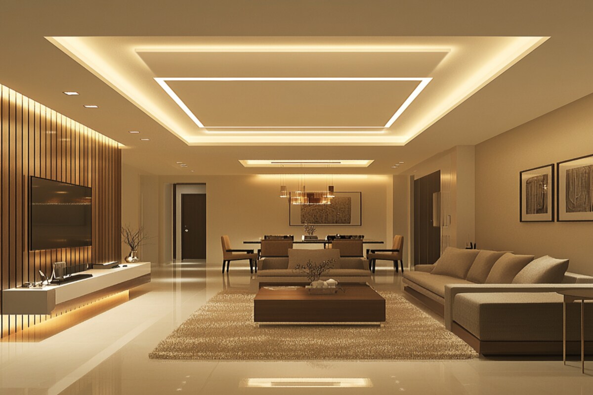 Modern False Ceiling Design With Cove And Recessed Lights