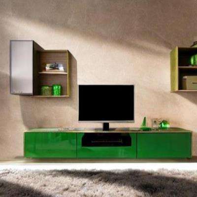 Modern TV Unit Design in Brown and Green Laminate