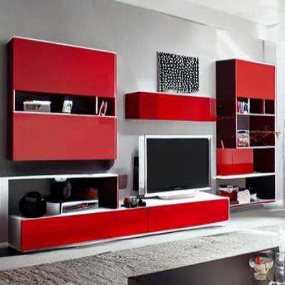 Contemporary TV Unit Design in Red Laminate