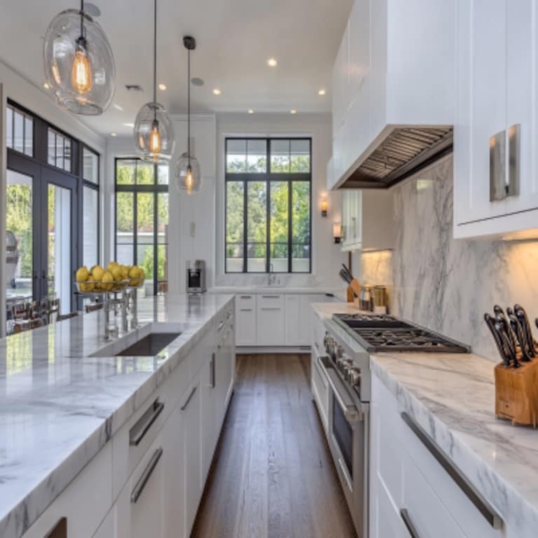 Modern White And Grey Marble Seamless Kitchen Tile Design