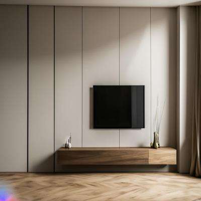 Modern Minimalist TV Unit Design With Wooden Laminate