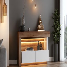 Pooja Unit With Racks Contemporary Wall-Mounted Pooja Unit Design with Open Rack