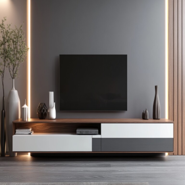 Modern TV Unit Design with Drawer and Shelf