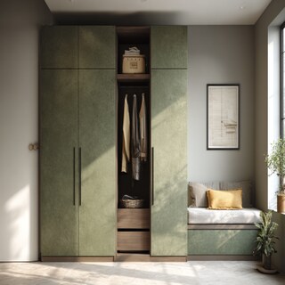 3-Door Olive Green Modern Swing Wardrobe Design in Suede Finish