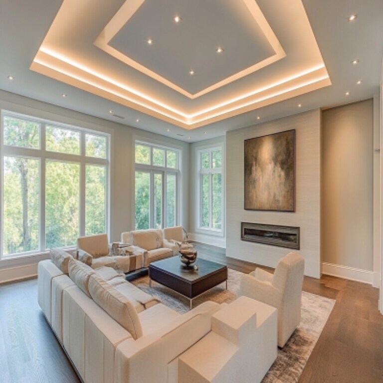 Contemporary Rectangle Gypsum False Ceiling Design with Spot Lighting