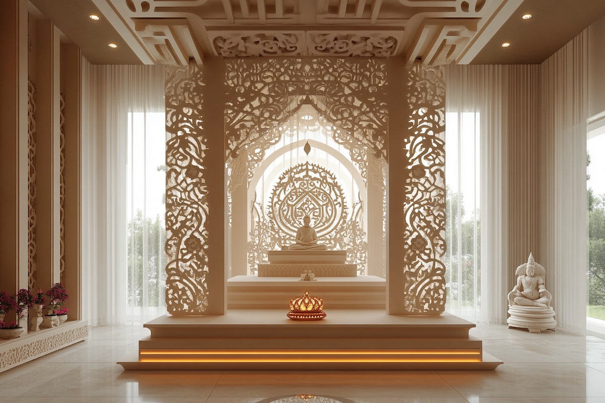 Contemporary Mandir Design With CNC Cuttings