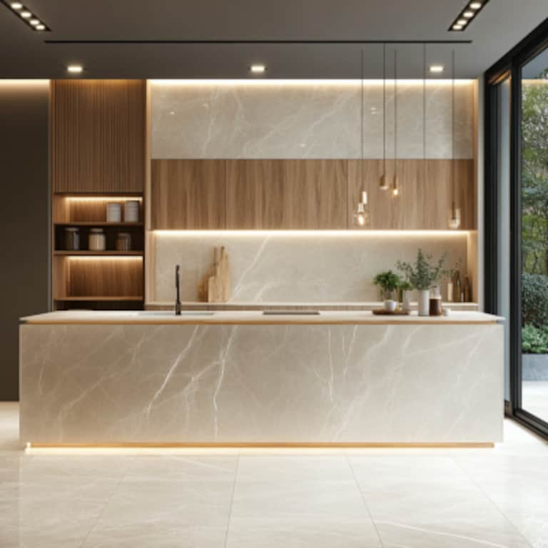 Contemporary Matte Marble Kitchen Tile Design