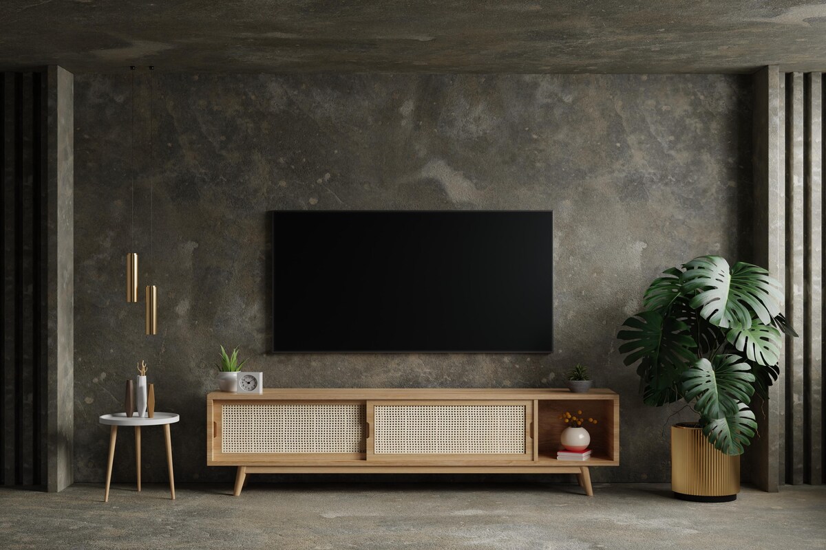 Rustic TV Unit Design In Beige