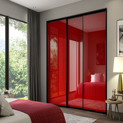 Contemporary Glossy 3-Door Carnival Red Sliding Door Wardrobe Design