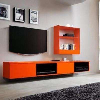 Modern TV Unit Design in Orange Laminate
