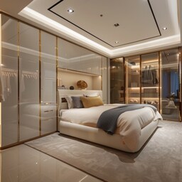 Contemporary Master Bedroom Design With 2-Door Mirrored Wardrobe