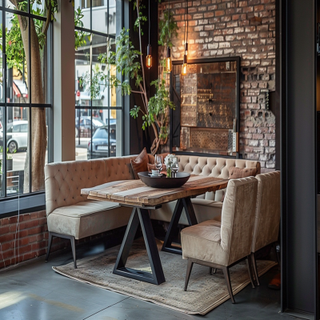 Industrial 4-seater Dining Room With L-Shaped Beige Seater