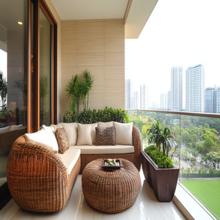 Tropical Balcony Design With Rattan Furniture