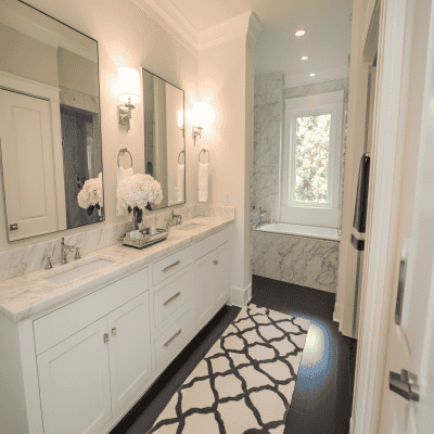 Contemporary White Bathroom Design with Marble Countertop