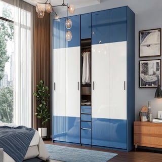 Contemporary 4 Door Swing Wardrobe Design In Blue And White