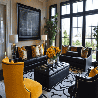 Modern Living Room Design With Black and Yellow Seating