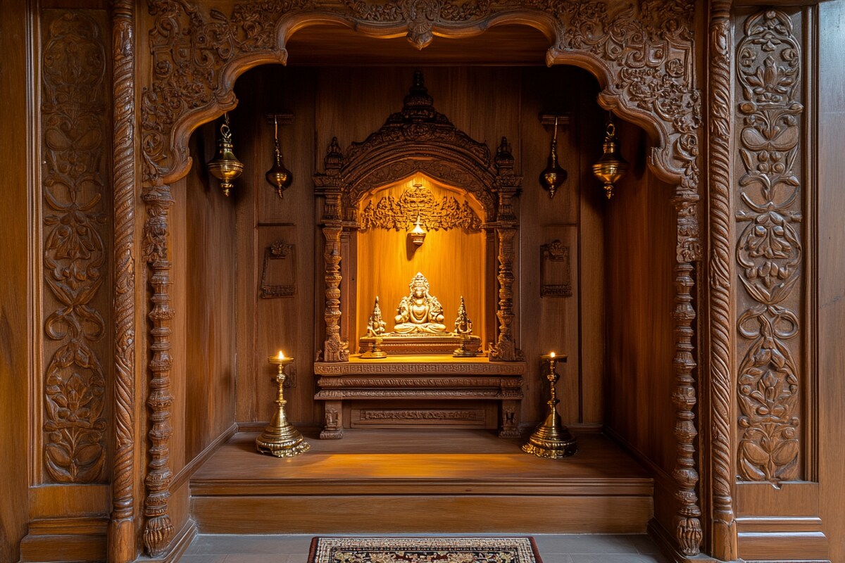 Indian Traditional Mandir Design With Wooden Finish