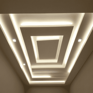 Modern Square Gypsum False Ceiling Design with Cove and Spot Lighting