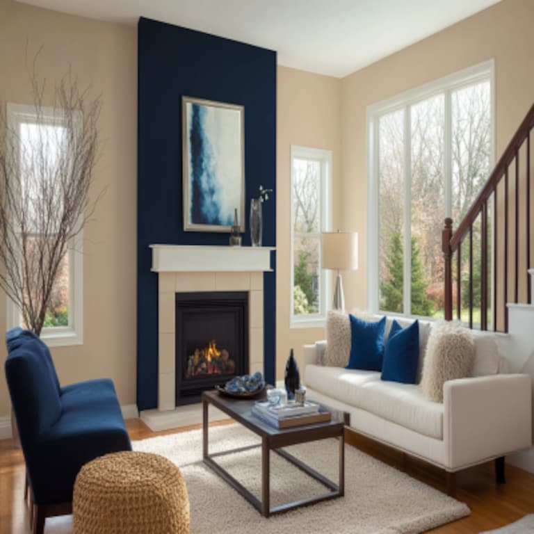 Modern Light Beige And Navy Blue Wall Colour Combination