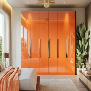 6-Door Statement Tangerine High Gloss Swing Wardrobe Design