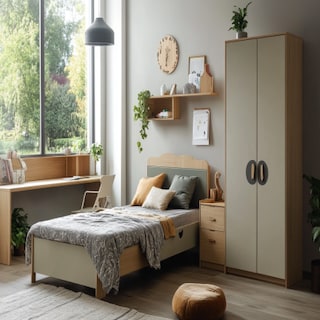 Modern Kids Bedroom Design With Single Bed and Wardrobe