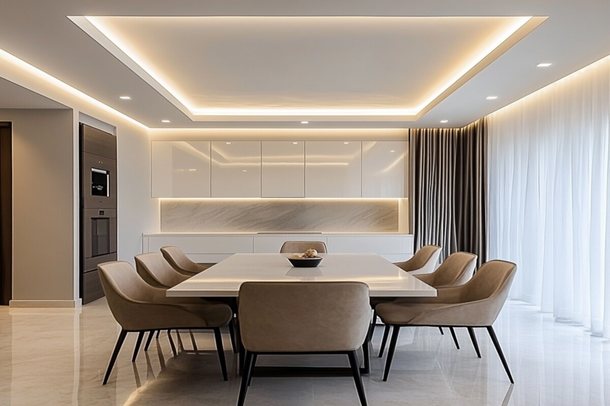 Contemporary White Square Peripheral Ceiling Design For Dining Room