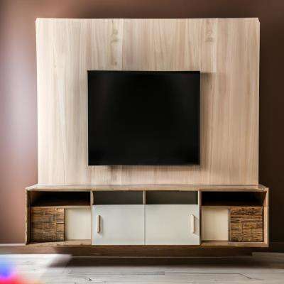 Modern Rustic TV Unit Design in Brown and Cream Laminate