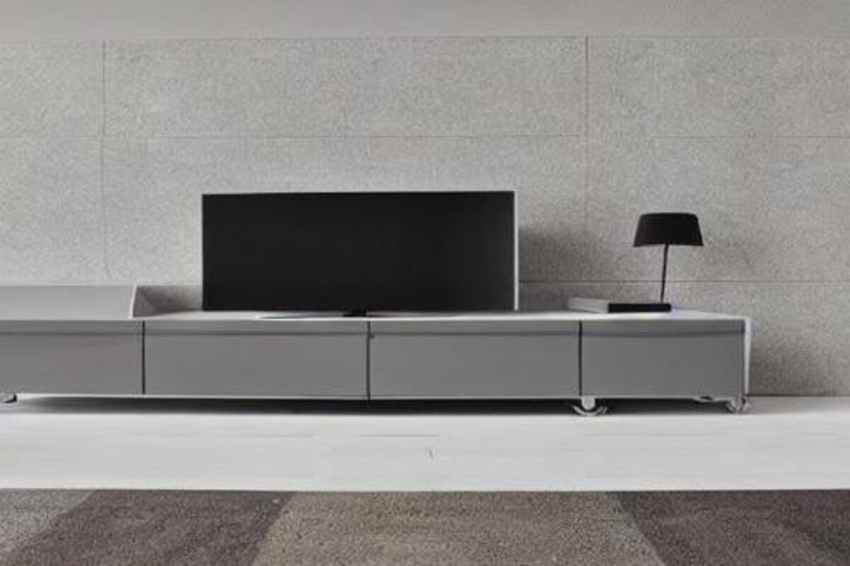 Classic TV Unit Design in Grey Laminate with White Floor Classic TV Unit Design in Grey Laminate with White Floor