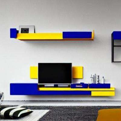 Modern TV Unit Design in Blue and Gold Laminate