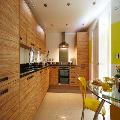 Wooden Modular Kitchen with a Pop of Colour