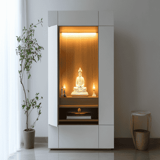 Frosty White Modern Floor Mounted Pooja Unit Design