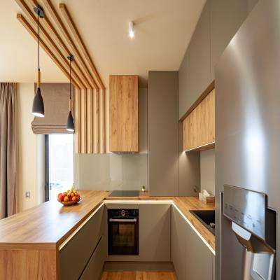 C-shaped Modular Kitchen with a Minimalist Design
