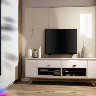 Modern Cream TV Unit Design with Wooden Flooring