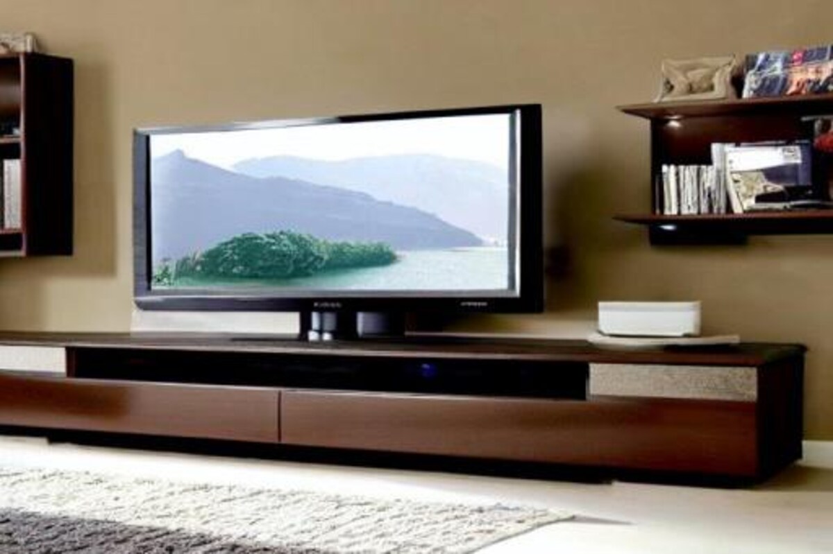 Modern TV Unit Design in Brown and Black Laminate Modern TV Unit Design in Brown and Black Laminate