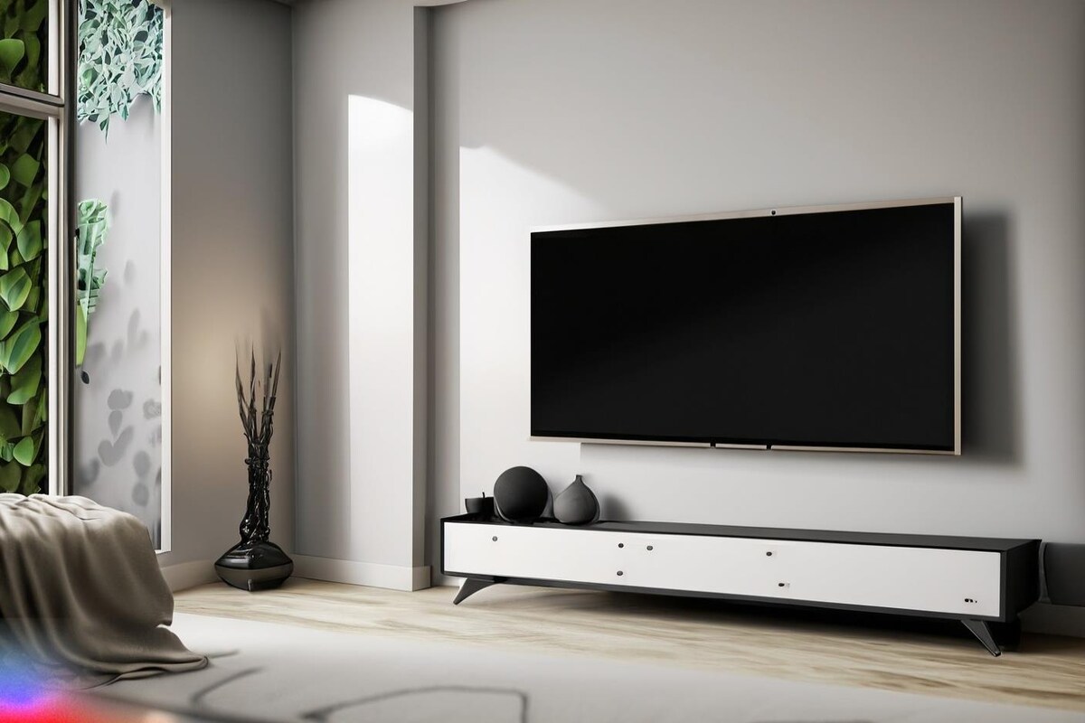 White and Black TV Unit Design with Accent Wall White and Black TV Unit Design with Accent Wall