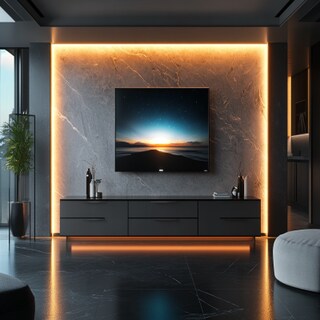 Modern TV Unit Design with Drawers and LED-Lit Wall Panels