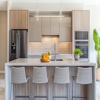 Contemporary Ceramic Grey and Beige Kitchen Tile Design