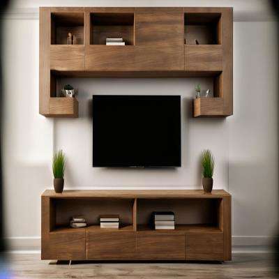 Modern TV Unit Design in Brown Laminate