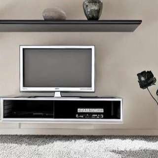 Rustic TV Unit Design in Black Laminate with Grey Rugs