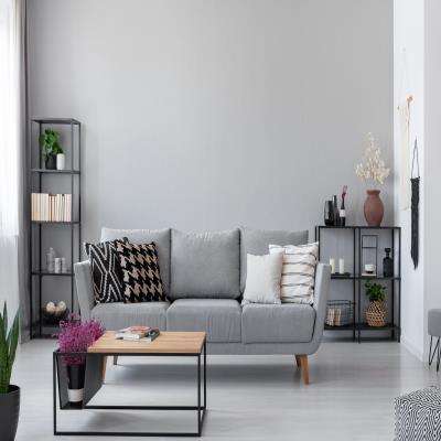 Living Room Design In Classy Grey With Minimalistic Interiors