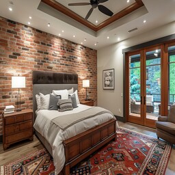 Contemporary Master Bedroom Design With Dual Grey And Wood Accent Wall