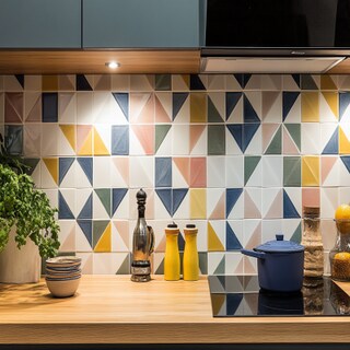 Contemporary Multicoloured Ceramic Kitchen Tiles With Geometric Patterns