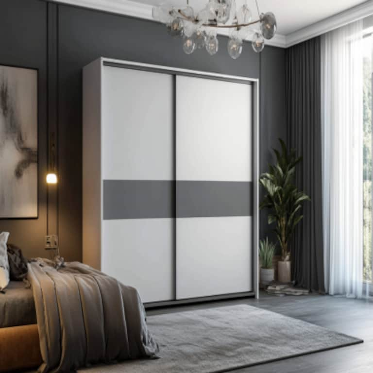 Modern Frosty White And Dove Grey 2-Door Sliding Wardrobe Design