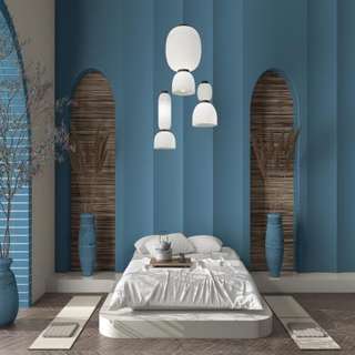 Beige-blue Japanese Master Bedroom