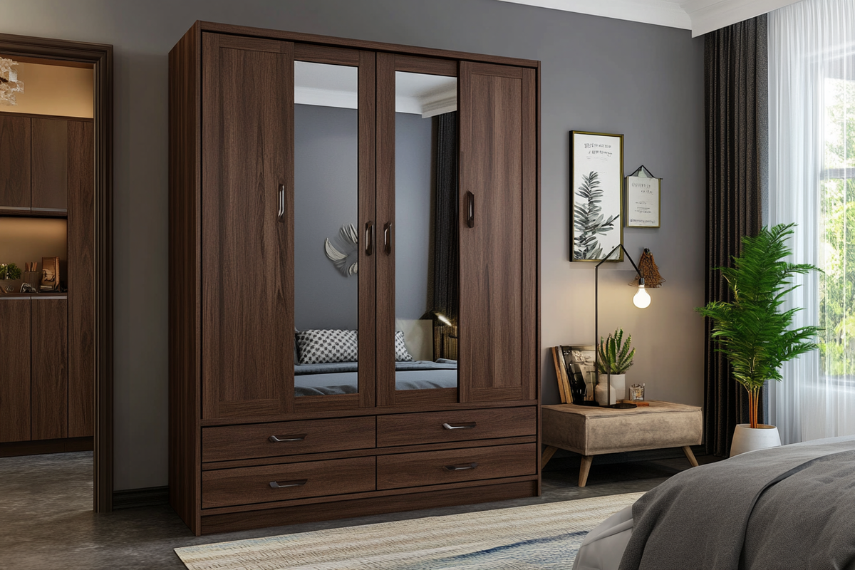 Cacao 4-Door Modern Swing Wardrobe Design in Suede Finish