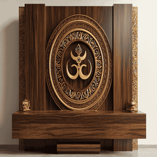 Floor-Mounted Modern Pooja Unit Design with OM Mandala Panel