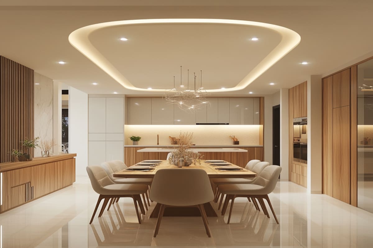 Modern U-Shaped Peripheral Gypsum Dining Room False Ceiling Design