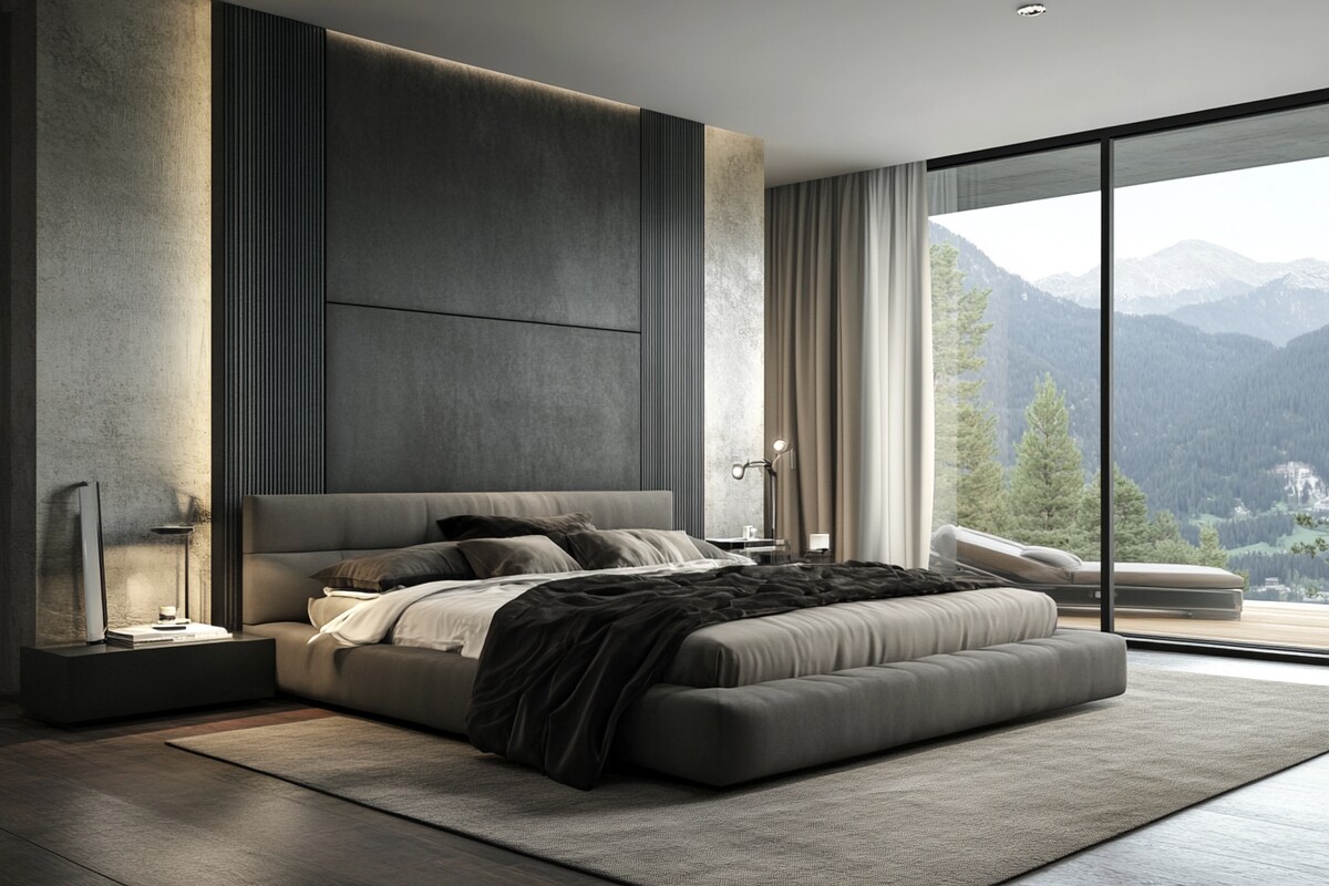 Modern Master Bedroom Design With Grey Headboard